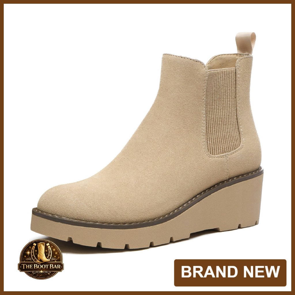 Women's Chelsea Wedge Boots Slip-On Ankle Booties Lug Sole Platform